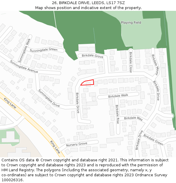 26, BIRKDALE DRIVE, LEEDS, LS17 7SZ: Location map and indicative extent of plot