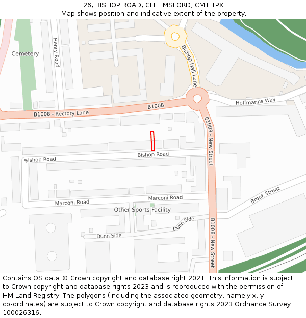 26, BISHOP ROAD, CHELMSFORD, CM1 1PX: Location map and indicative extent of plot