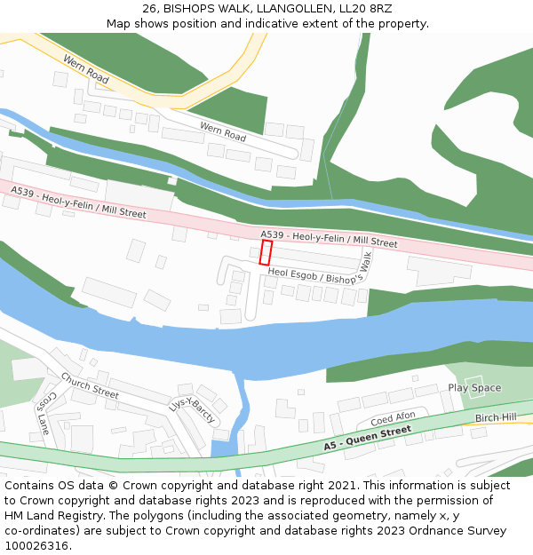 26, BISHOPS WALK, LLANGOLLEN, LL20 8RZ: Location map and indicative extent of plot
