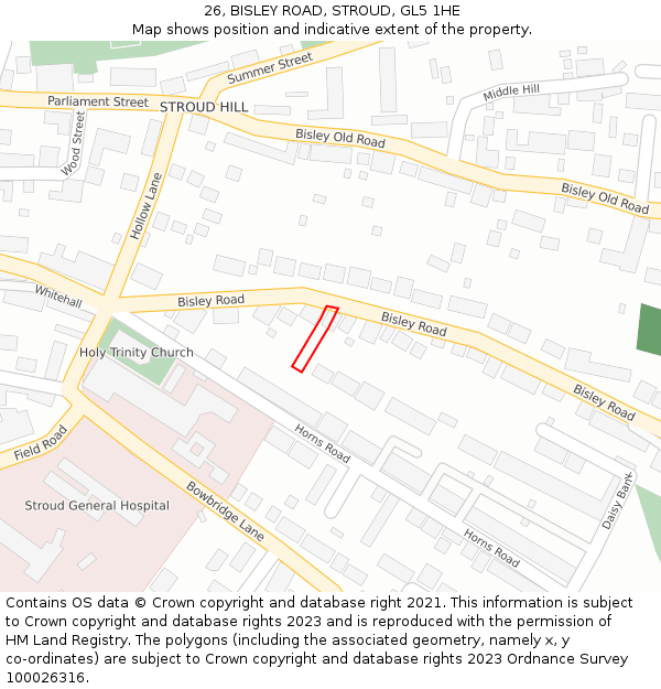 26, BISLEY ROAD, STROUD, GL5 1HE: Location map and indicative extent of plot