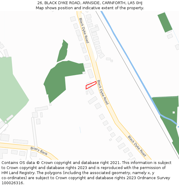 26, BLACK DYKE ROAD, ARNSIDE, CARNFORTH, LA5 0HJ: Location map and indicative extent of plot