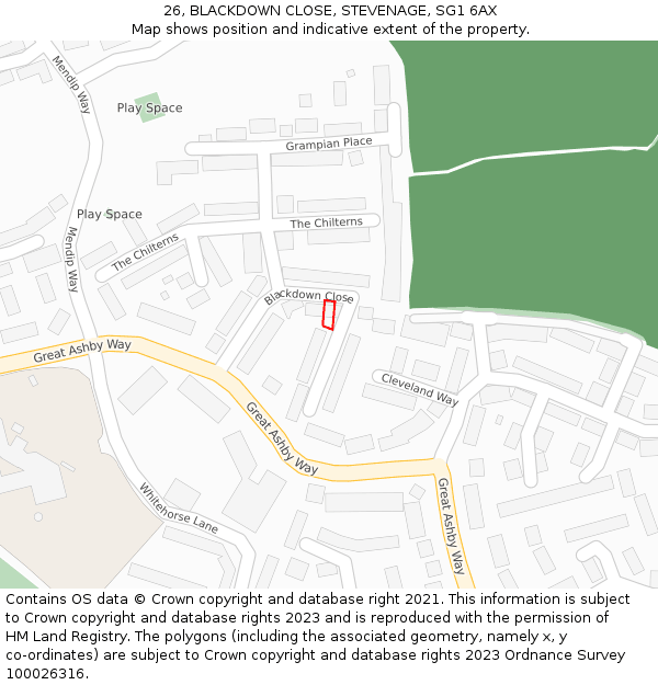 26, BLACKDOWN CLOSE, STEVENAGE, SG1 6AX: Location map and indicative extent of plot