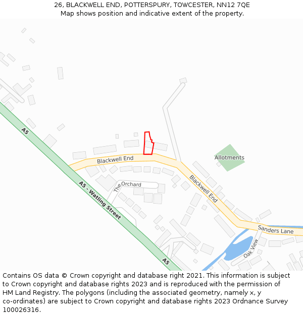 26, BLACKWELL END, POTTERSPURY, TOWCESTER, NN12 7QE: Location map and indicative extent of plot
