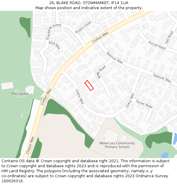 26, BLAKE ROAD, STOWMARKET, IP14 1UA: Location map and indicative extent of plot