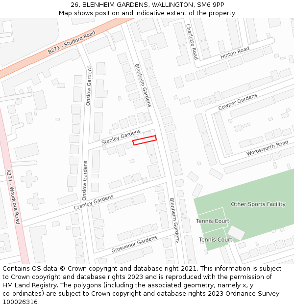 26, BLENHEIM GARDENS, WALLINGTON, SM6 9PP: Location map and indicative extent of plot