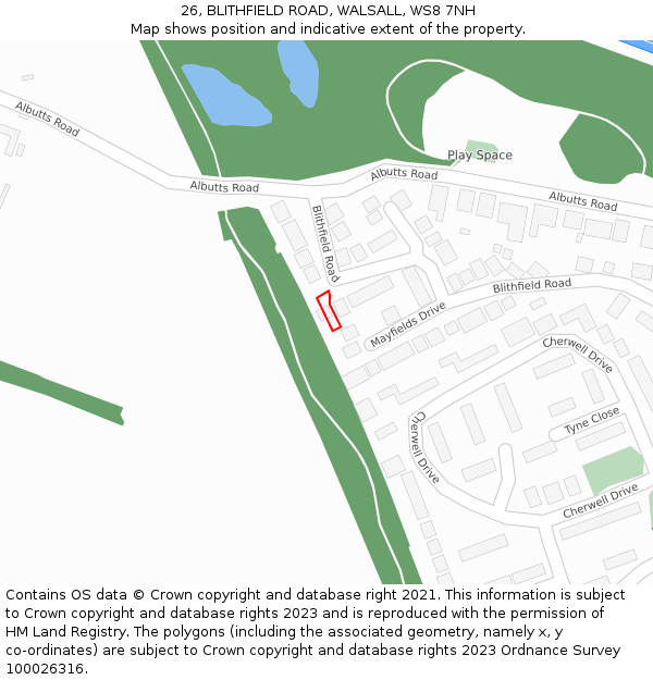 26, BLITHFIELD ROAD, WALSALL, WS8 7NH: Location map and indicative extent of plot
