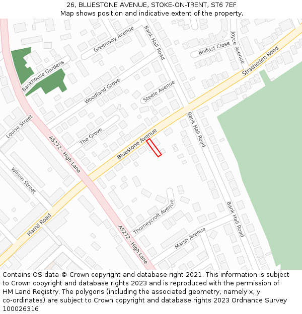 26, BLUESTONE AVENUE, STOKE-ON-TRENT, ST6 7EF: Location map and indicative extent of plot