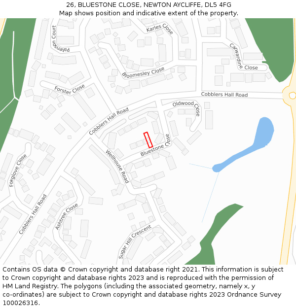 26, BLUESTONE CLOSE, NEWTON AYCLIFFE, DL5 4FG: Location map and indicative extent of plot