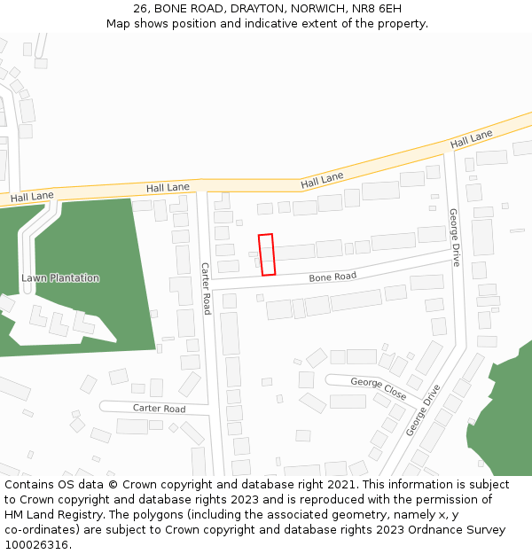 26, BONE ROAD, DRAYTON, NORWICH, NR8 6EH: Location map and indicative extent of plot