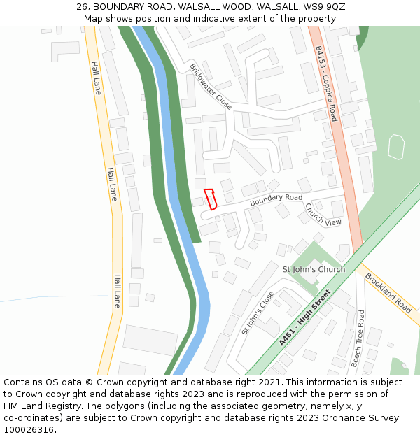 26, BOUNDARY ROAD, WALSALL WOOD, WALSALL, WS9 9QZ: Location map and indicative extent of plot