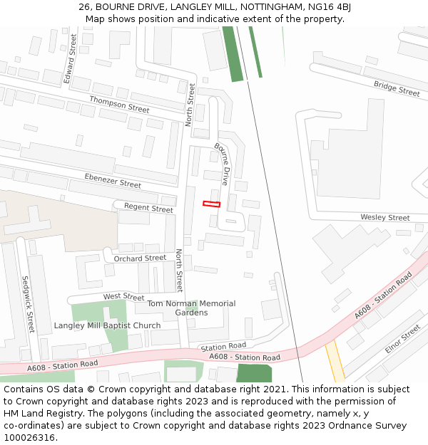 26, BOURNE DRIVE, LANGLEY MILL, NOTTINGHAM, NG16 4BJ: Location map and indicative extent of plot