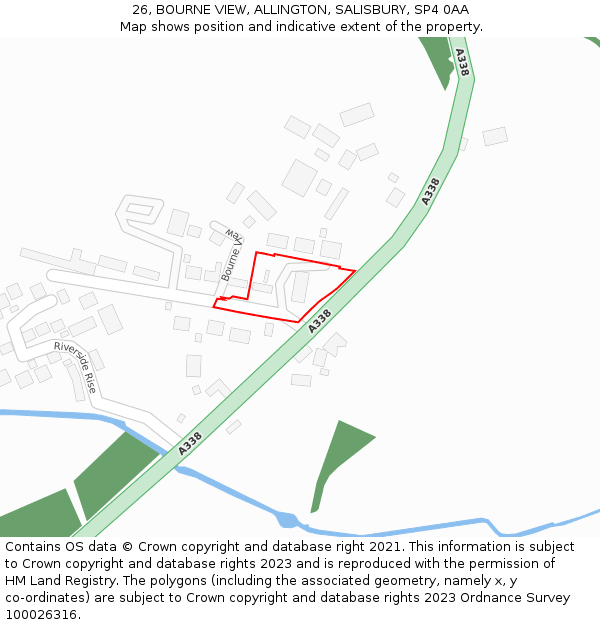 26, BOURNE VIEW, ALLINGTON, SALISBURY, SP4 0AA: Location map and indicative extent of plot