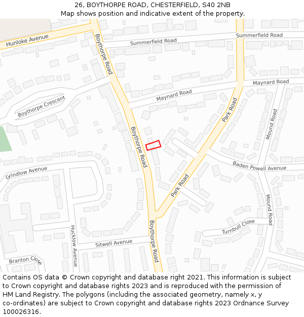 26, BOYTHORPE ROAD, CHESTERFIELD, S40 2NB: Location map and indicative extent of plot
