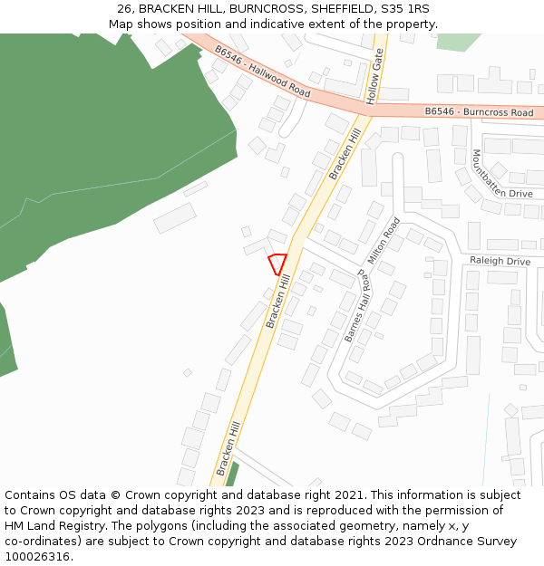 26, BRACKEN HILL, BURNCROSS, SHEFFIELD, S35 1RS: Location map and indicative extent of plot