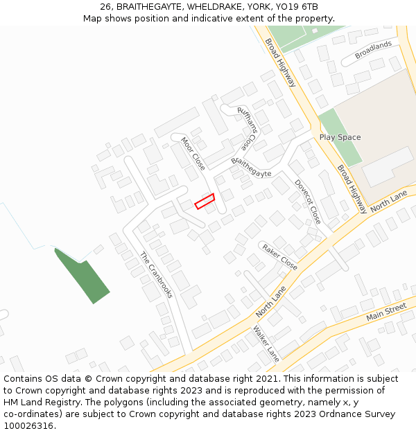 26, BRAITHEGAYTE, WHELDRAKE, YORK, YO19 6TB: Location map and indicative extent of plot