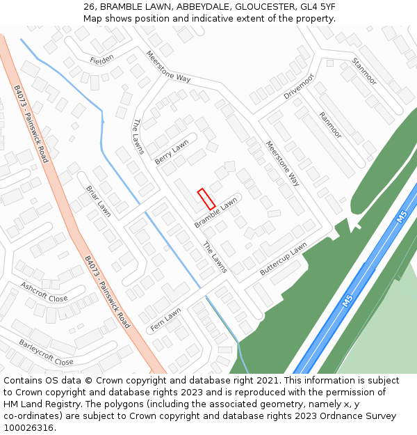 26, BRAMBLE LAWN, ABBEYDALE, GLOUCESTER, GL4 5YF: Location map and indicative extent of plot