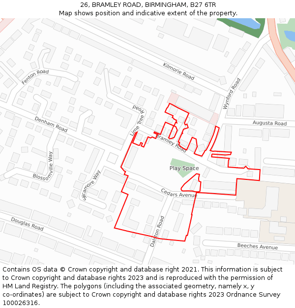 26, BRAMLEY ROAD, BIRMINGHAM, B27 6TR: Location map and indicative extent of plot