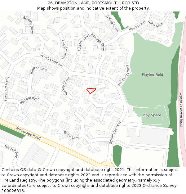 26, BRAMPTON LANE, PORTSMOUTH, PO3 5TB: Location map and indicative extent of plot