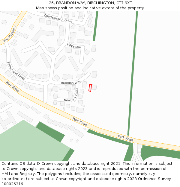 26, BRANDON WAY, BIRCHINGTON, CT7 9XE: Location map and indicative extent of plot