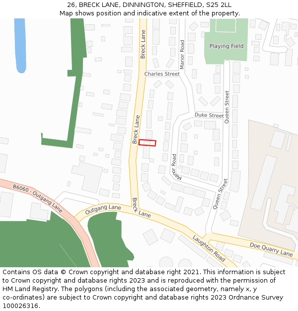 26, BRECK LANE, DINNINGTON, SHEFFIELD, S25 2LL: Location map and indicative extent of plot