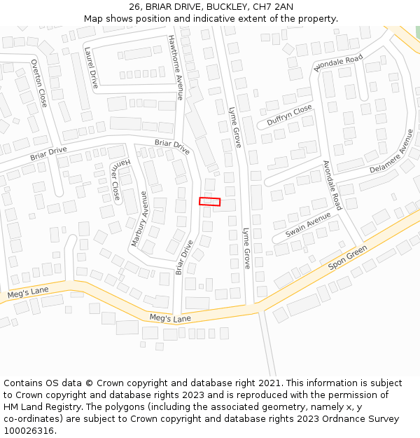 26, BRIAR DRIVE, BUCKLEY, CH7 2AN: Location map and indicative extent of plot