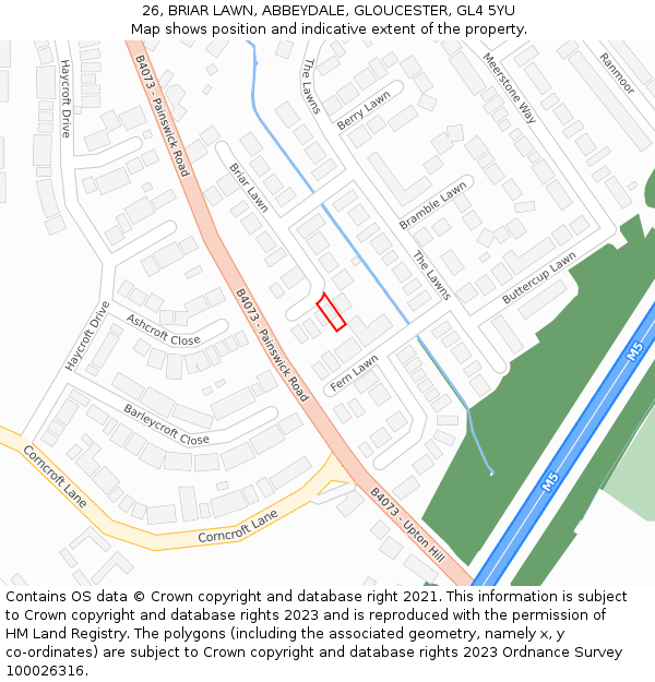 26, BRIAR LAWN, ABBEYDALE, GLOUCESTER, GL4 5YU: Location map and indicative extent of plot
