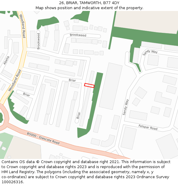 26, BRIAR, TAMWORTH, B77 4DY: Location map and indicative extent of plot