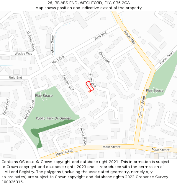 26, BRIARS END, WITCHFORD, ELY, CB6 2GA: Location map and indicative extent of plot