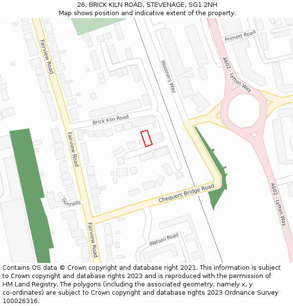 26, BRICK KILN ROAD, STEVENAGE, SG1 2NH: Location map and indicative extent of plot