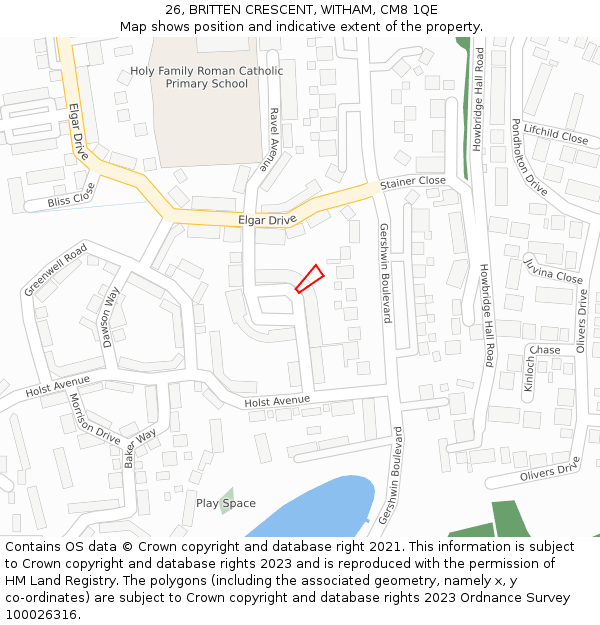 26, BRITTEN CRESCENT, WITHAM, CM8 1QE: Location map and indicative extent of plot