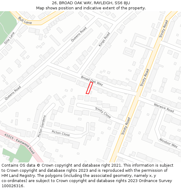 26, BROAD OAK WAY, RAYLEIGH, SS6 8JU: Location map and indicative extent of plot