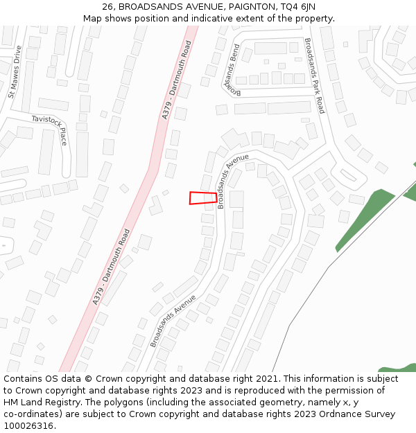 26, BROADSANDS AVENUE, PAIGNTON, TQ4 6JN: Location map and indicative extent of plot