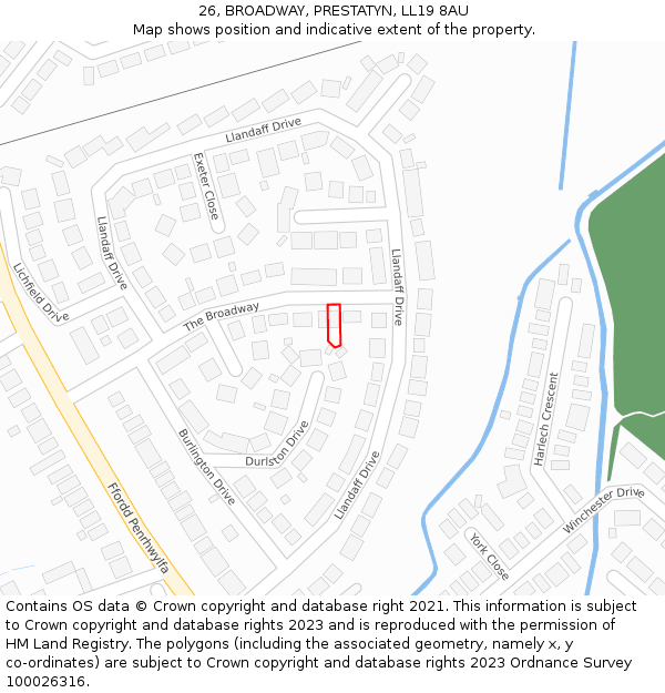 26, BROADWAY, PRESTATYN, LL19 8AU: Location map and indicative extent of plot