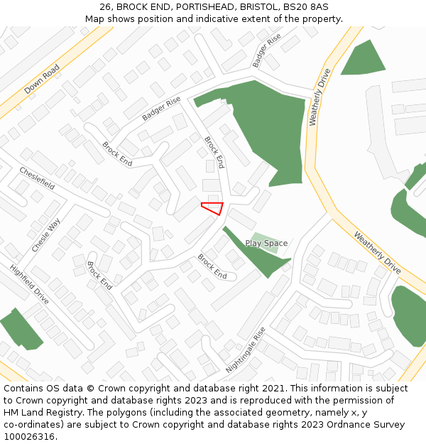 26, BROCK END, PORTISHEAD, BRISTOL, BS20 8AS: Location map and indicative extent of plot