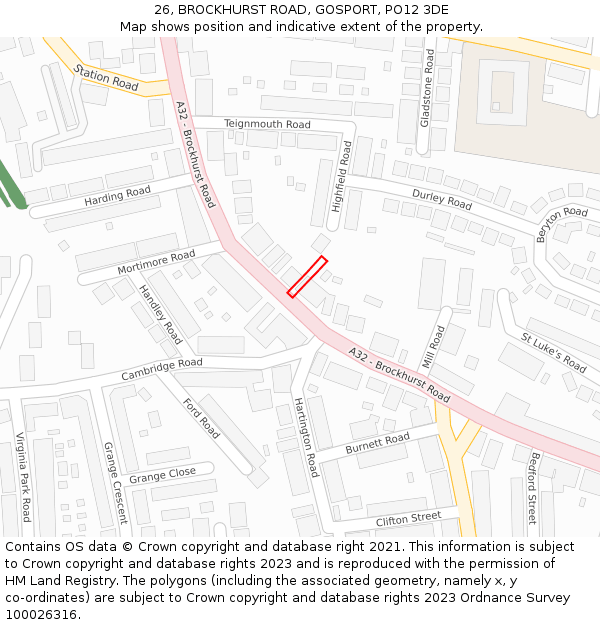 26, BROCKHURST ROAD, GOSPORT, PO12 3DE: Location map and indicative extent of plot