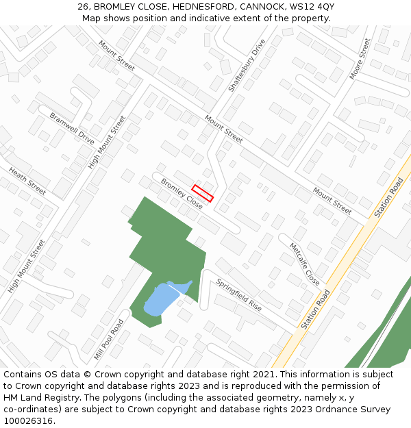 26, BROMLEY CLOSE, HEDNESFORD, CANNOCK, WS12 4QY: Location map and indicative extent of plot