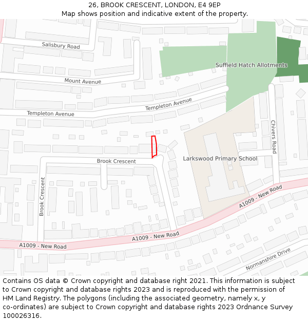 26, BROOK CRESCENT, LONDON, E4 9EP: Location map and indicative extent of plot