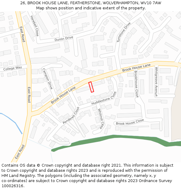 26, BROOK HOUSE LANE, FEATHERSTONE, WOLVERHAMPTON, WV10 7AW: Location map and indicative extent of plot