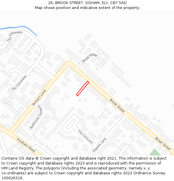 26, BROOK STREET, SOHAM, ELY, CB7 5AD: Location map and indicative extent of plot