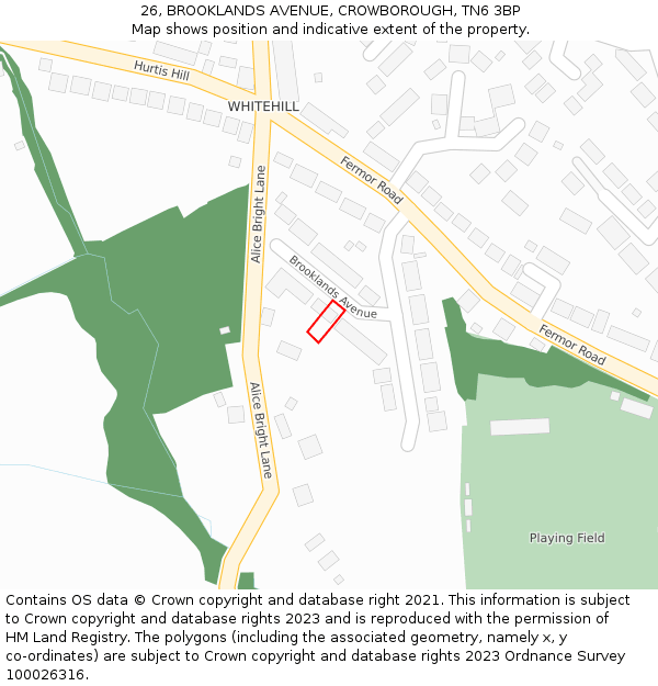 26, BROOKLANDS AVENUE, CROWBOROUGH, TN6 3BP: Location map and indicative extent of plot