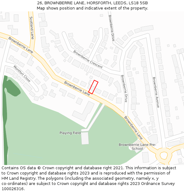 26, BROWNBERRIE LANE, HORSFORTH, LEEDS, LS18 5SB: Location map and indicative extent of plot