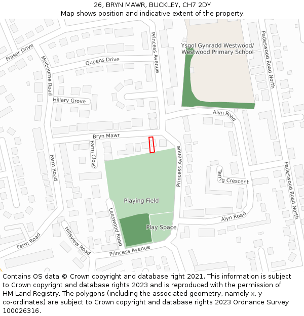 26, BRYN MAWR, BUCKLEY, CH7 2DY: Location map and indicative extent of plot