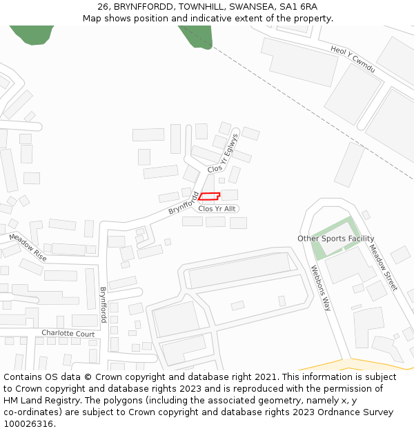 26, BRYNFFORDD, TOWNHILL, SWANSEA, SA1 6RA: Location map and indicative extent of plot
