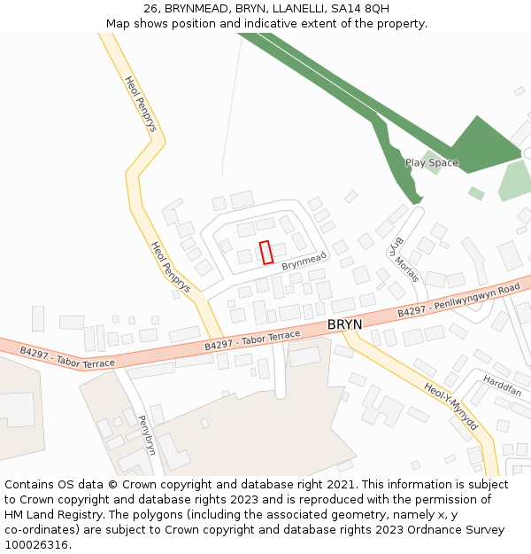 26, BRYNMEAD, BRYN, LLANELLI, SA14 8QH: Location map and indicative extent of plot