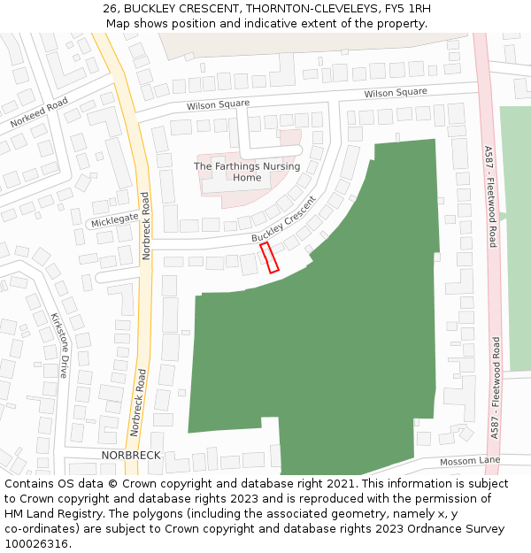 26, BUCKLEY CRESCENT, THORNTON-CLEVELEYS, FY5 1RH: Location map and indicative extent of plot