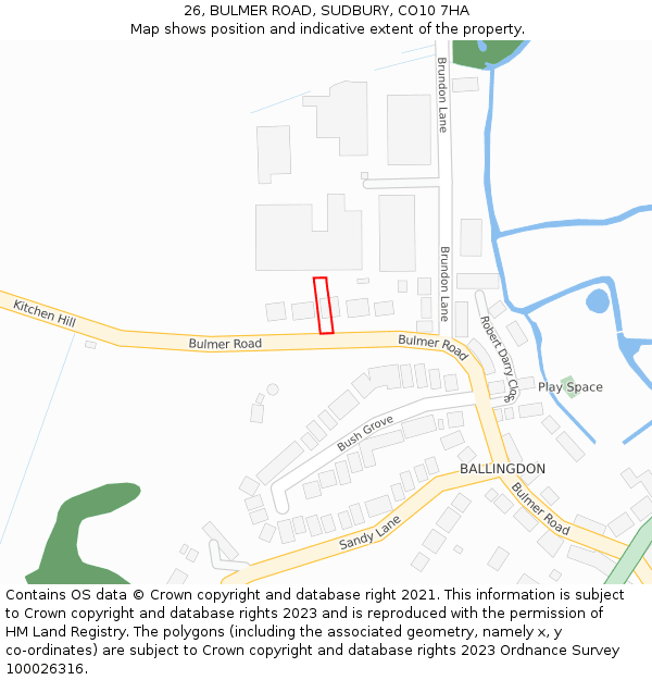 26, BULMER ROAD, SUDBURY, CO10 7HA: Location map and indicative extent of plot