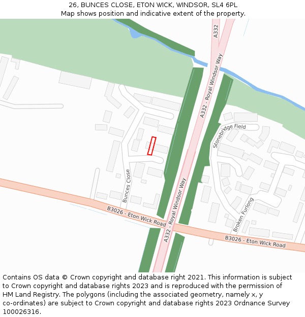 26, BUNCES CLOSE, ETON WICK, WINDSOR, SL4 6PL: Location map and indicative extent of plot