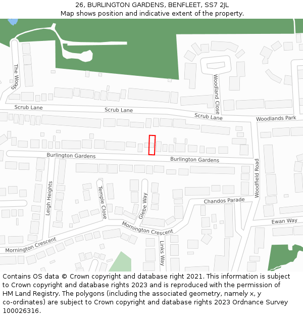 26, BURLINGTON GARDENS, BENFLEET, SS7 2JL: Location map and indicative extent of plot