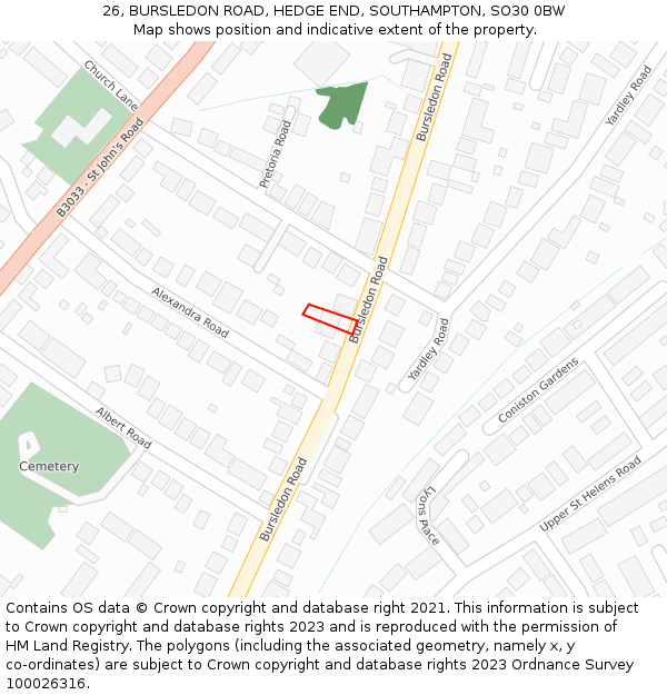 26, BURSLEDON ROAD, HEDGE END, SOUTHAMPTON, SO30 0BW: Location map and indicative extent of plot