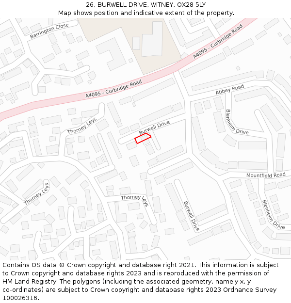 26, BURWELL DRIVE, WITNEY, OX28 5LY: Location map and indicative extent of plot